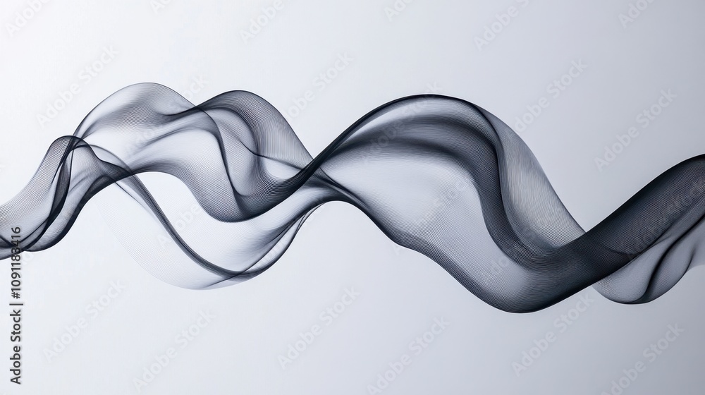 Poster abstract black wave design on light background, flowing smoke-like patterns, ethereal visuals for mo