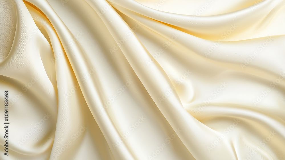 Poster Smooth cream silk fabric with elegant folds and soft texture, creating luxurious and serene appearance. Perfect for backgrounds or design elements