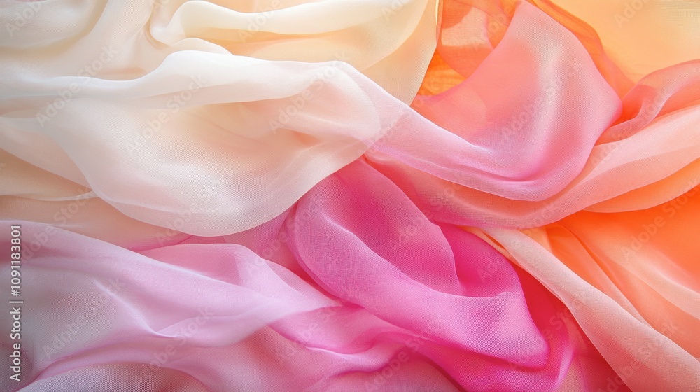 Poster delicate silks in soft pastel hues fluidly overlapping, creating a serene visual harmony for elegant