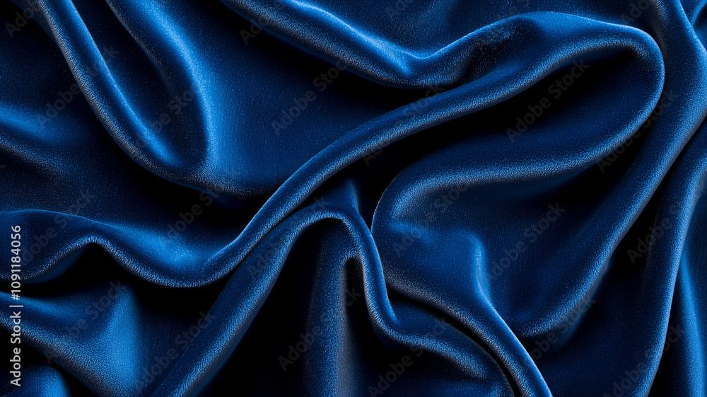 Poster Luxurious blue velvet fabric with smooth, flowing texture, creating elegant and rich appearance. fabric sheen and folds add depth and sophistication to image