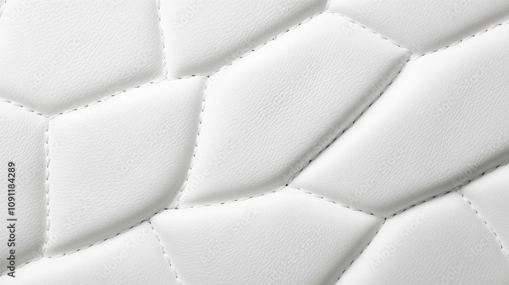 Fototapete white leather texture with geometric pattern, top view, showcasing detailed stitching and smooth sur