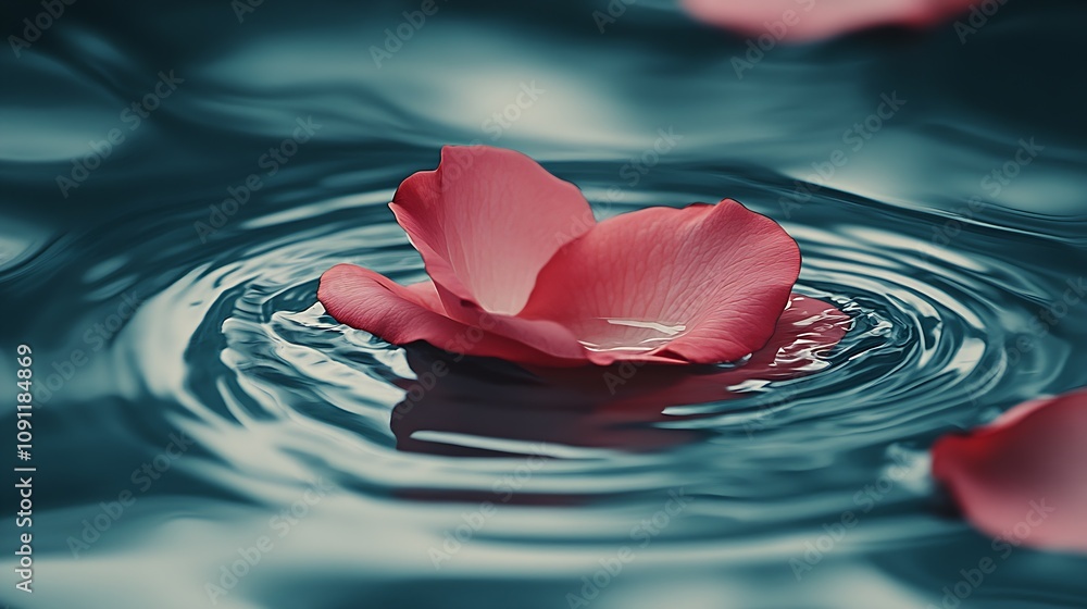 Poster pink rose petals floating in tranquil water reflection : generative ai