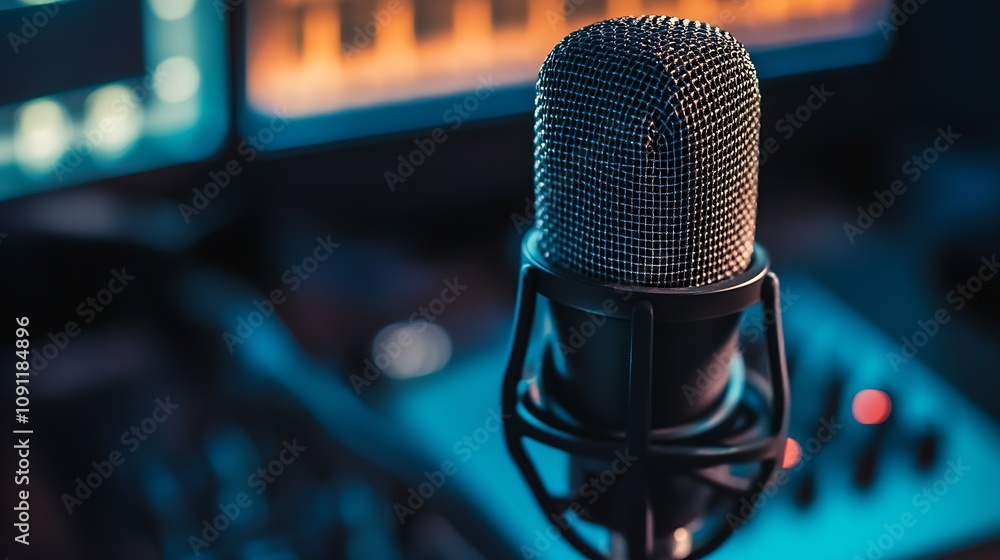 Poster Professional Podcasting Studio Setup with Microphone and Sound Equipment : Generative AI