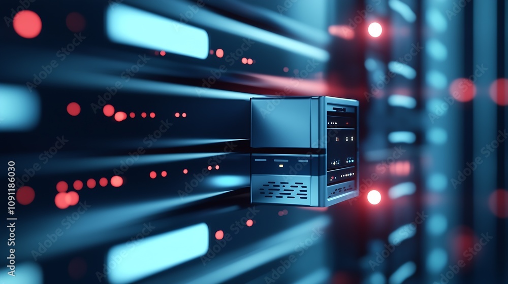 Poster Futuristic Data Center with Server Racks and LED Lights : Generative AI