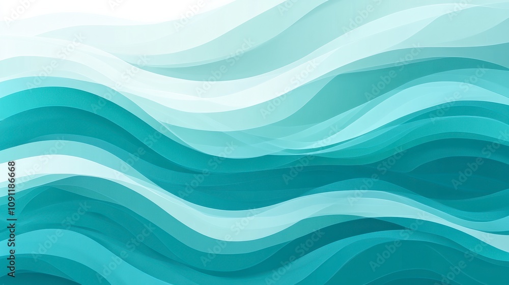 Poster abstract wave patterns in shades of blue and teal representing ocean waves with smooth curves, flowi