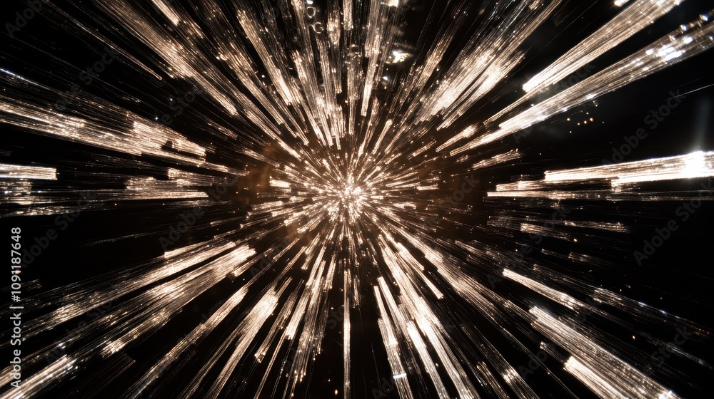 Poster an abstract representation of light beams radiating outward, creating a dynamic visual effect.