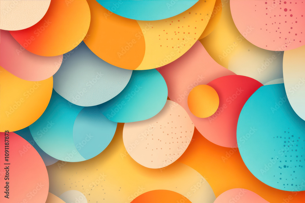 Poster vibrant abstract design featuring colorful circles and shapes in harmonious arrangement