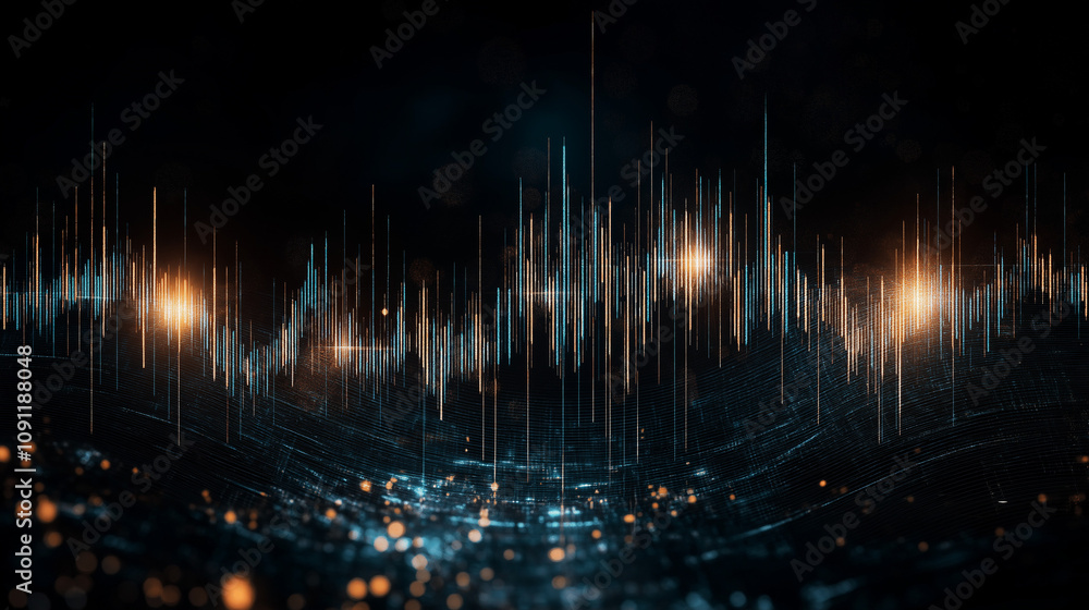 Aufkleber abstract digital waveform: glowing, dynamic data streams flow across a dark, technological landscape