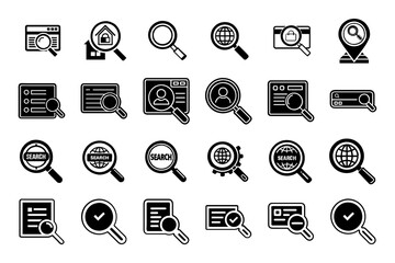 Search outline icon set isolated on white background