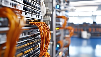 Data Center Server Room with Network Cables and Equipment Racks : Generative AI