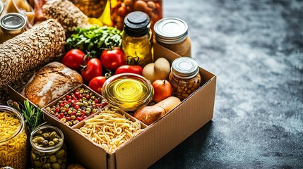 A Cardboard Box Filled With Various Food Items