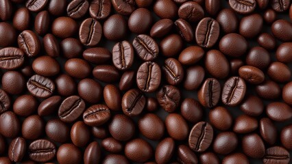 Obraz premium Dense uniform layer coffee beans rich dark brown
