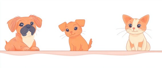 Obraz premium A cute small dog and a funny cat are best friends. Happy friendship day. Modern illustration isolated on white.