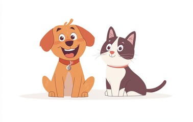 The cute Jack Russell Terrier dog and the cheerful Scottish Straight cat are shown isolated on white.