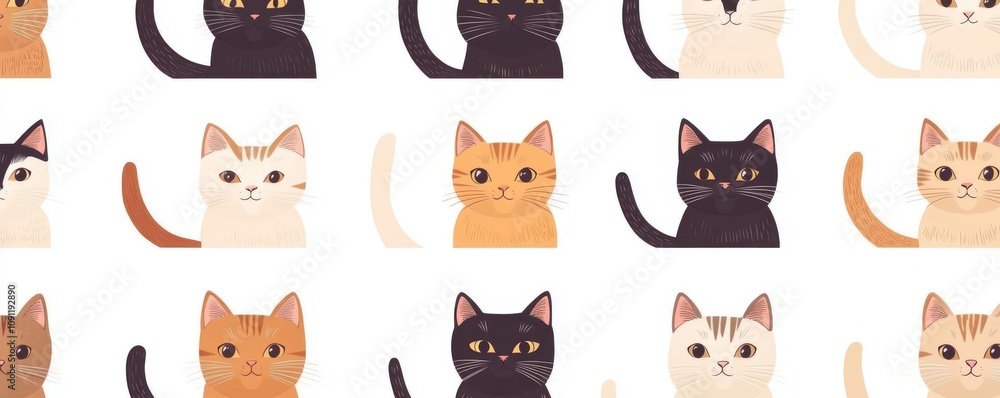 Poster poster with cartoon cat characters. set of different poses and emotions for cats. simple flat design