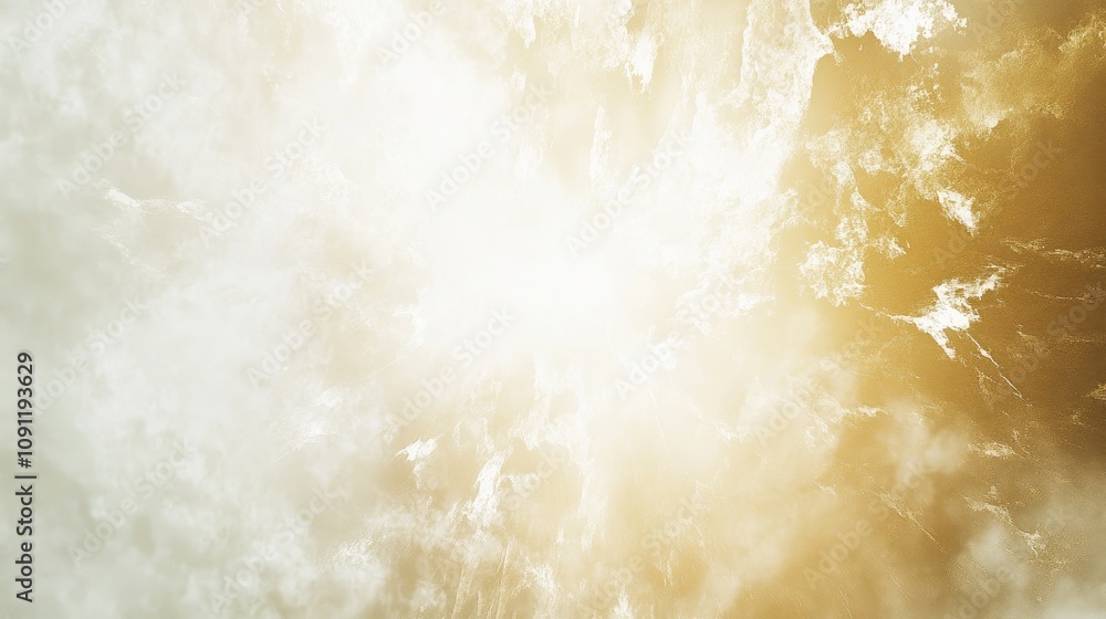 Poster bright, ethereal light shining through soft clouds, creating a serene atmosphere.