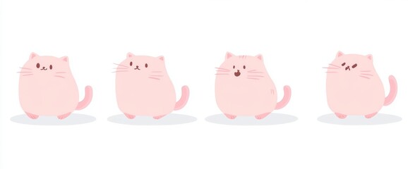 Obraz premium A cute set of cartoon cats or kittens in different poses with flat colors. The animals are isolated on white.