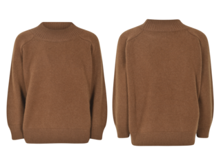 Blank long sleeve sweatshirt mockup front and back view, brown color women's  Sweater isolated on transparent background