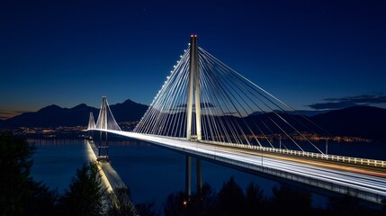 Fototapeta premium Illuminated Suspension Bridge at Night