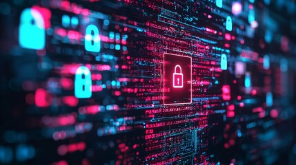 Obraz premium Cybersecurity measures digital landscape image data visualization high-tech environment close-up perspective data protection concept