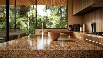 Fototapeta premium Modern kitchen design nature-inspired aesthetics interior space green surroundings minimalist view sustainable living concepts