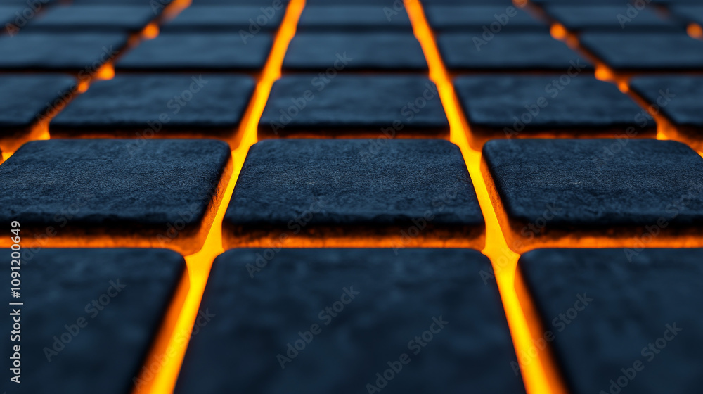 Poster abstract digital grid: a vibrant, futuristic scene of an endless grid with glowing orange lines, cre