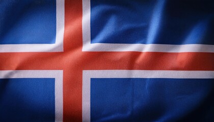 Fototapeta premium Vibrant Textured Icelandic Flag. Symbol of Nordic Heritage, Cultural Identity, and Natural Resilience for Use in Travel Media, Educational Projects, and Scandinavian Design Inspiration