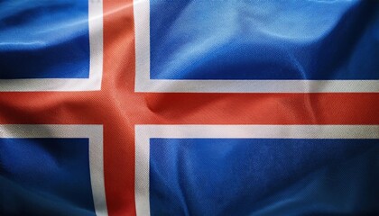 Fototapeta premium Vibrant Textured Icelandic Flag. Symbol of Nordic Heritage, Cultural Identity, and Natural Resilience for Use in Travel Media, Educational Projects, and Scandinavian Design Inspiration