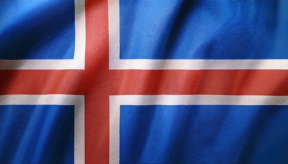 Fototapeta premium Vibrant Textured Icelandic Flag. Symbol of Nordic Heritage, Cultural Identity, and Natural Resilience for Use in Travel Media, Educational Projects, and Scandinavian Design Inspiration