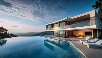 Fototapeta premium Modern Luxury Villa with Infinity Pool and Scenic Views