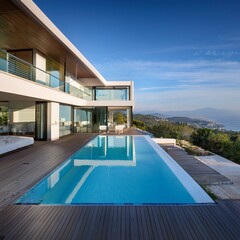 Fototapeta premium Modern Luxury Villa with Infinity Pool and Scenic Views