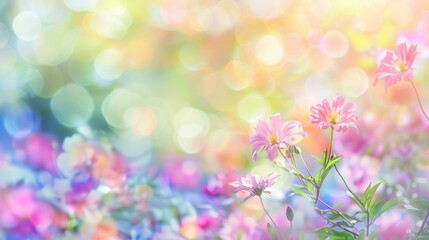 The backdrop of a defocused garden transforms into a colorful canvas of pastel hues.