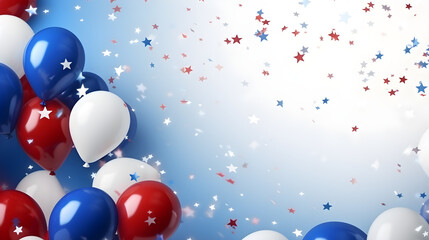 Red White and Blue Balloons with Stars Confetti Patriotic Celebration Background