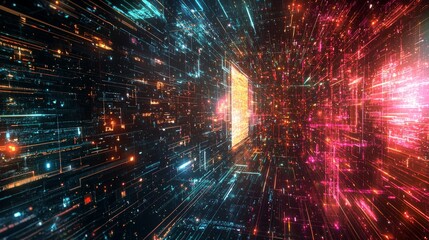 Fototapeta premium Dynamic data visualization experience virtual space digital art futuristic environment immersive perspective concept of technology innovation
