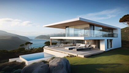 Fototapeta premium Modern Luxury Villa with Infinity Pool and Scenic Views