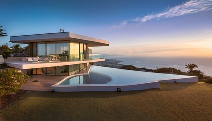 Fototapeta premium Modern Luxury Villa with Infinity Pool and Scenic Views