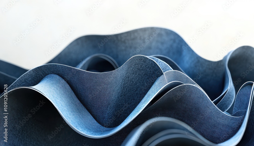 Poster abstract blue textured waves of flexible material flowing gracefully with intriguing curves and shad