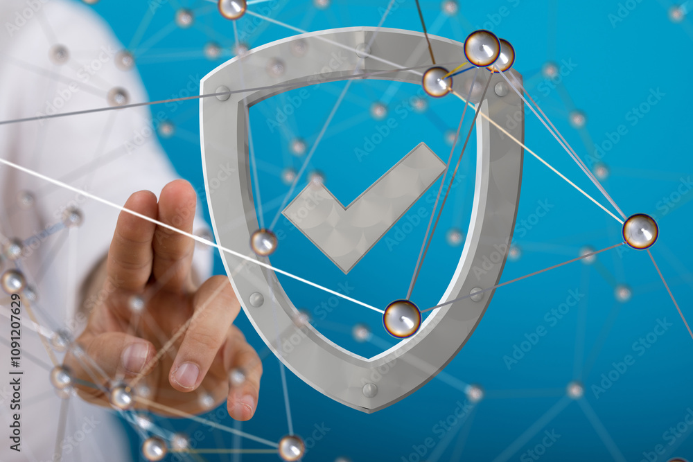 Poster neural network 3d illustration. big data and cybersecurity