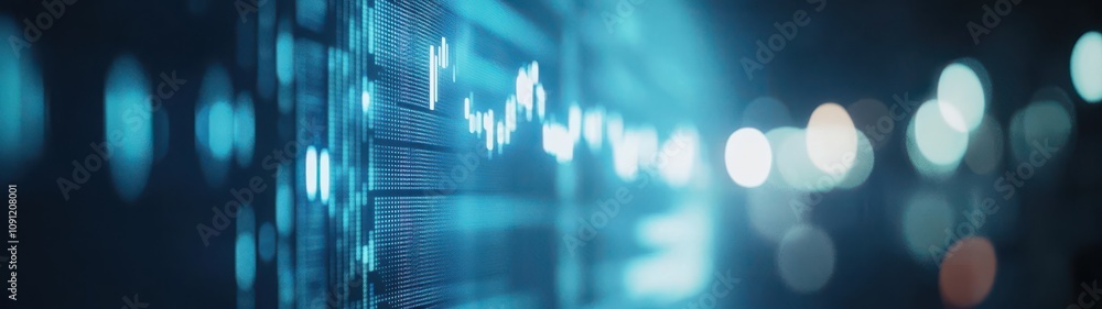 Poster abstract digital background with financial data and chart elements in a blue color palette, suitable