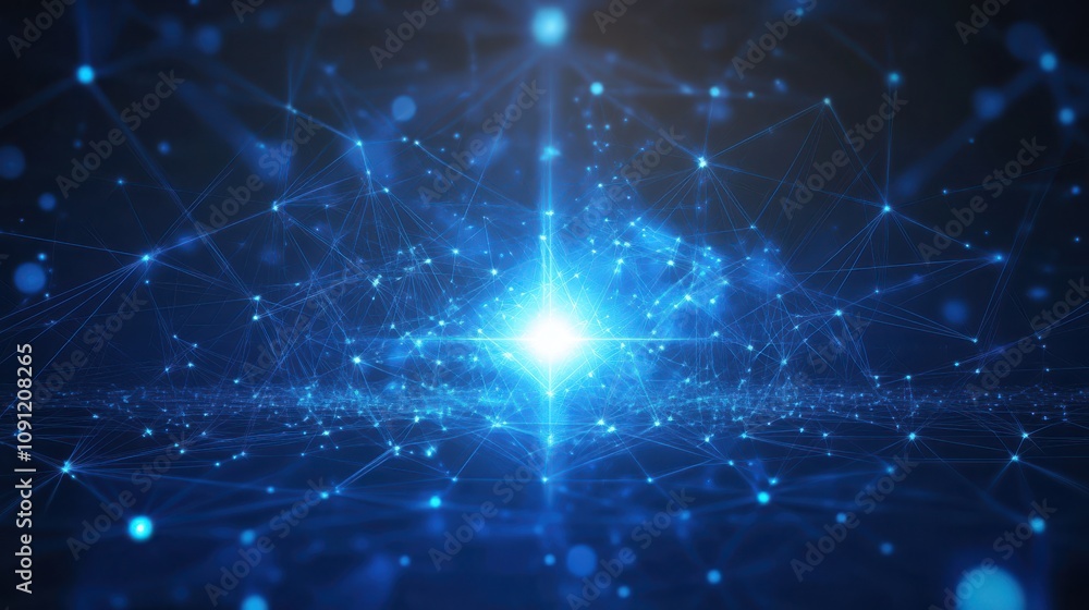 Poster abstract digital background with glowing blue light and connecting lines representing technology, da