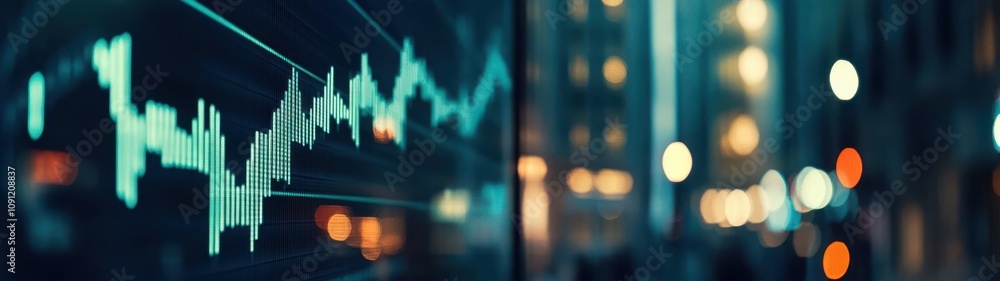 Aufkleber abstract financial growth chart displayed on a digital screen at night with blurred lights in the ba