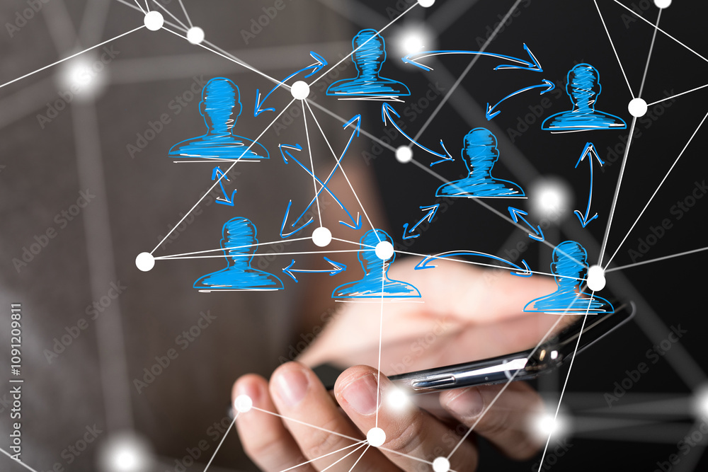 Poster Neural network 3D illustration. Big data and cybersecurity - 3d