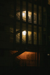 Soviet panel multi-storey building at night
