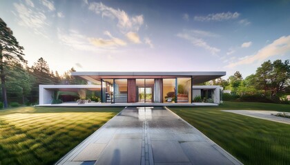 Fototapeta premium Scenic A-Frame Cabin: Modern Winter Escape by the Stream