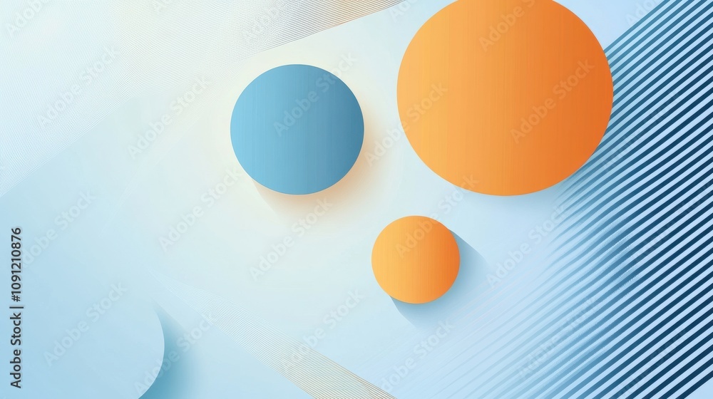 Poster abstract geometric shapes in vibrant colors with blue and orange circles layered over soft gradients