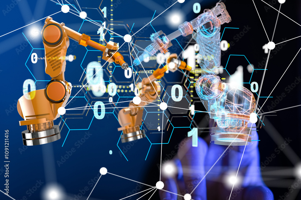 Aufkleber neural network 3d illustration. big data and cybersecurity