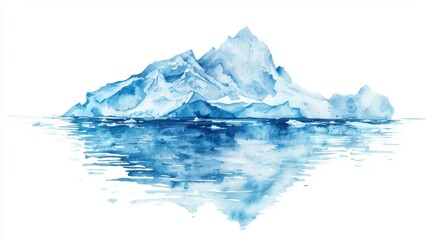 Obraz premium A serene watercolor illustration of an iceberg reflecting in the water, showcasing the beauty of nature and its calm atmosphere.