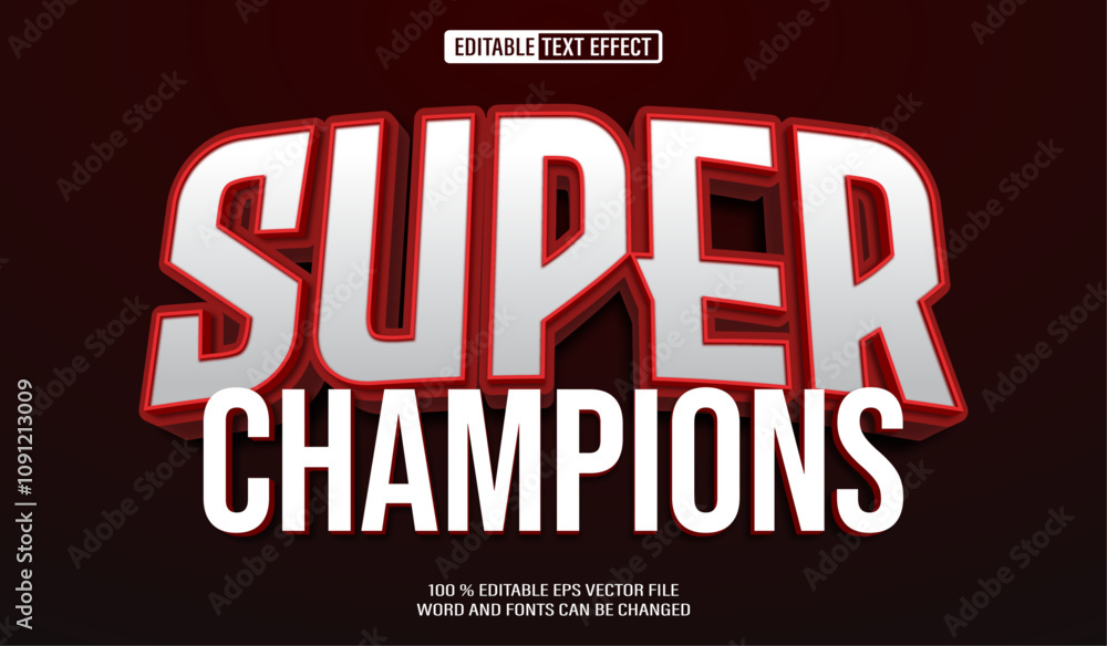 Poster editable 3d text style effect - super champions text effect template