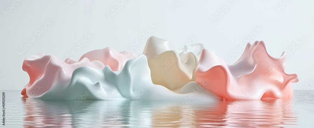 Aufkleber Abstract Soft Forms Floating on Calm Water Surface in Pastel Colors, Creating a Serene and Ethereal Visual Experience with Fluidity and Grace