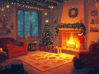 Cozy christmas celebration living room festive decoration warm environment intimate viewpoint holiday spirit